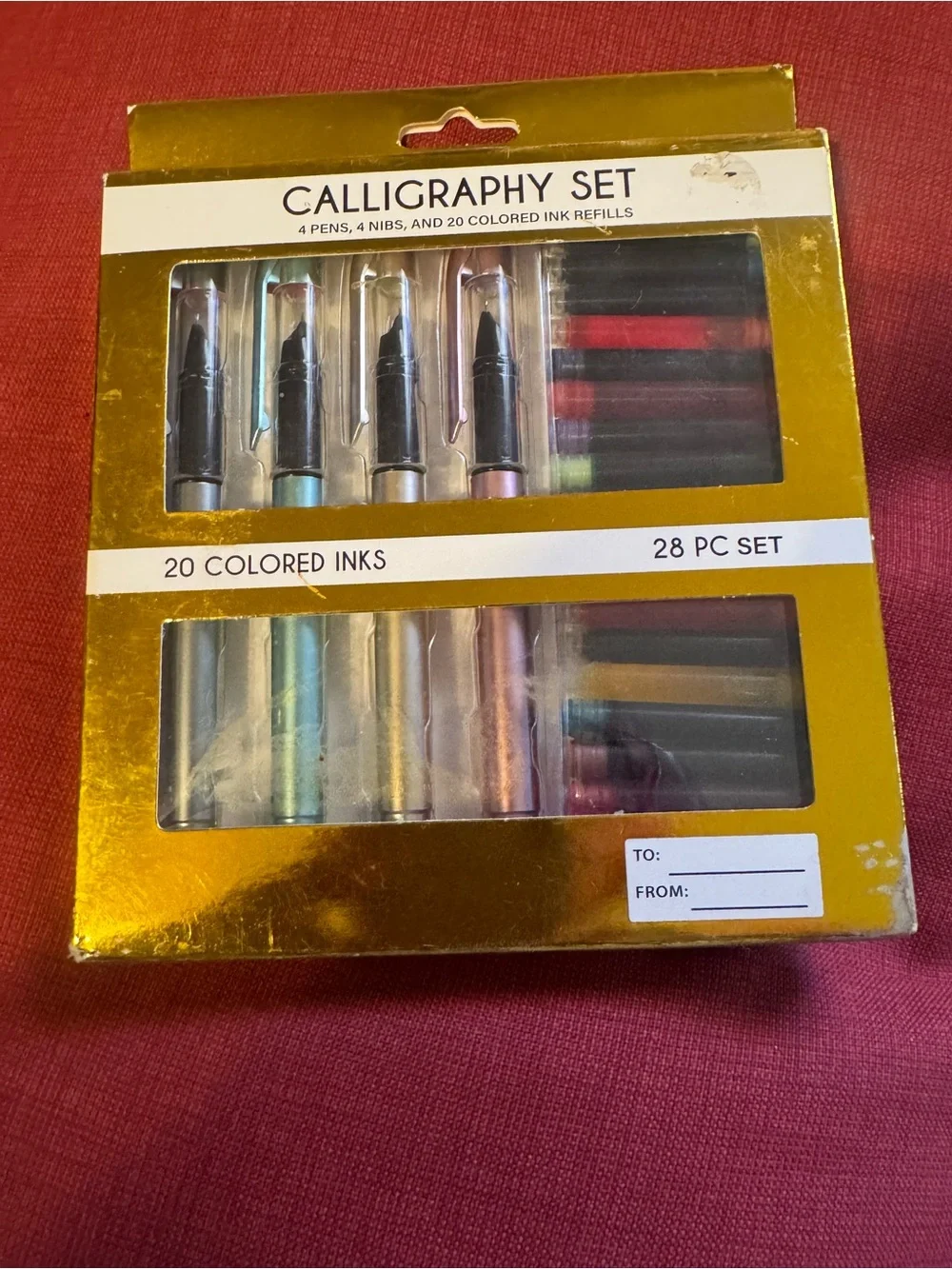 Calligraphy Set - Gold Finish with Multicolor Inks